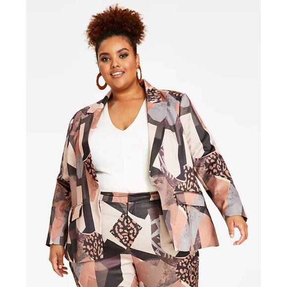 NWT NINA PARKER Peak Lapel 1 Button Animal Print Blazer Suit Set Size 3X 20W - Picture 1 of 16